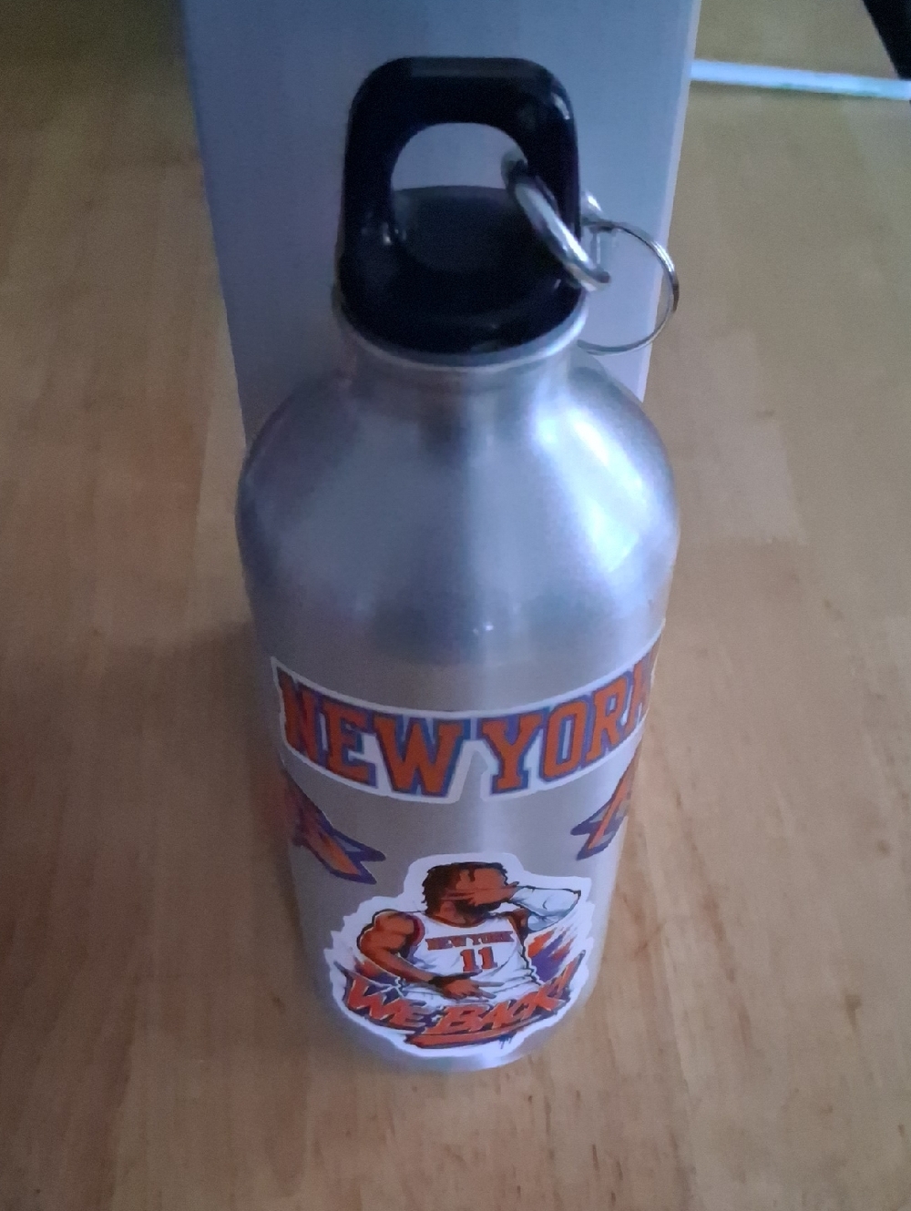 New York Silver Stainless Steel Water Bottle with Orange Accent